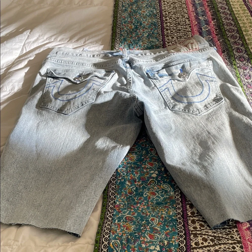 True Religion Men's Light Blue Jean Shorts